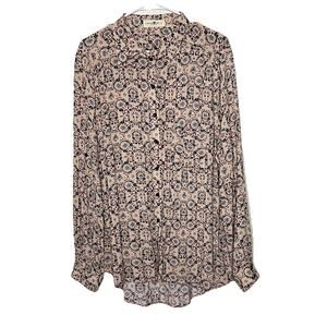 NATURAL LIFE Roll Tab Long Sleeve Top Large Floral Button Up Tunic Boho Large S1